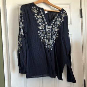 J Jill navy tunic with embroidery